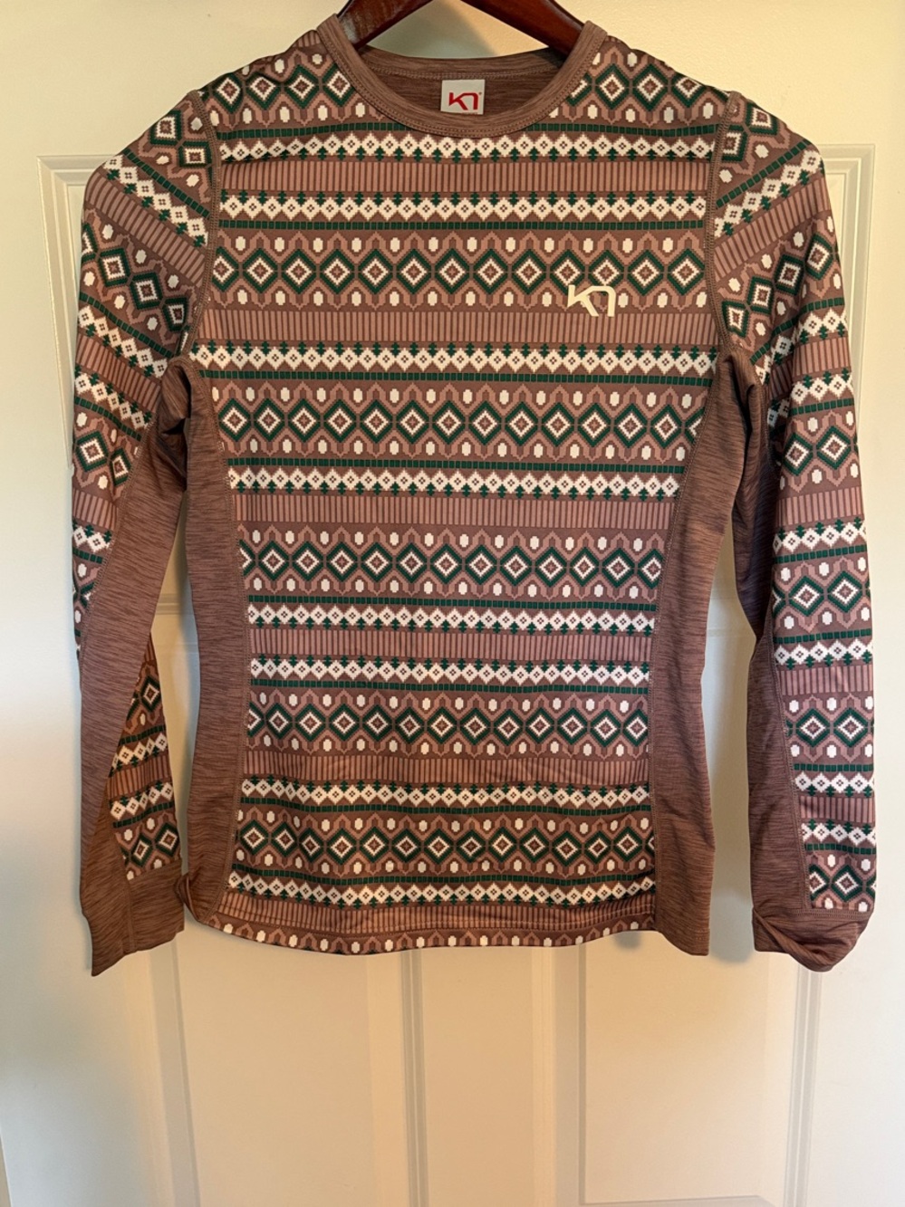 Kari Traa Brown Fair Isle Crewneck Layer with Multi Pattern